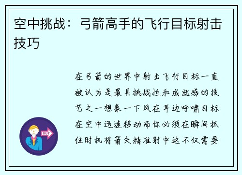 空中挑战：弓箭高手的飞行目标射击技巧
